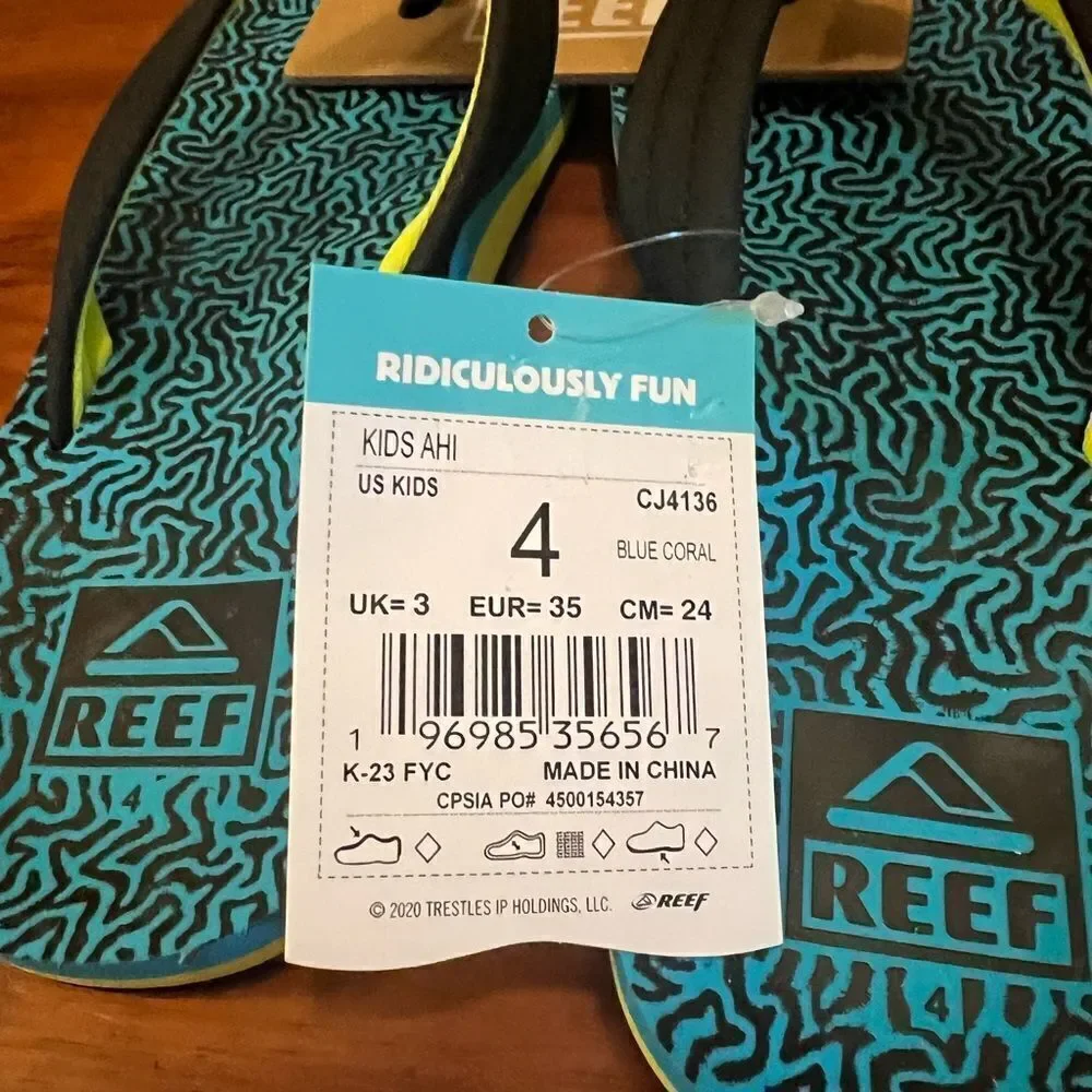 REEF Ahi Kids Flip Flops- Size 4‎